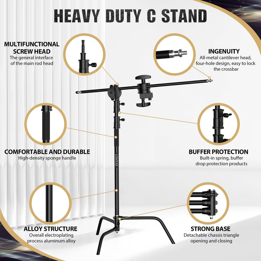 10.8ft Black C Stand Light Stand Stainless Metal Photography Kit