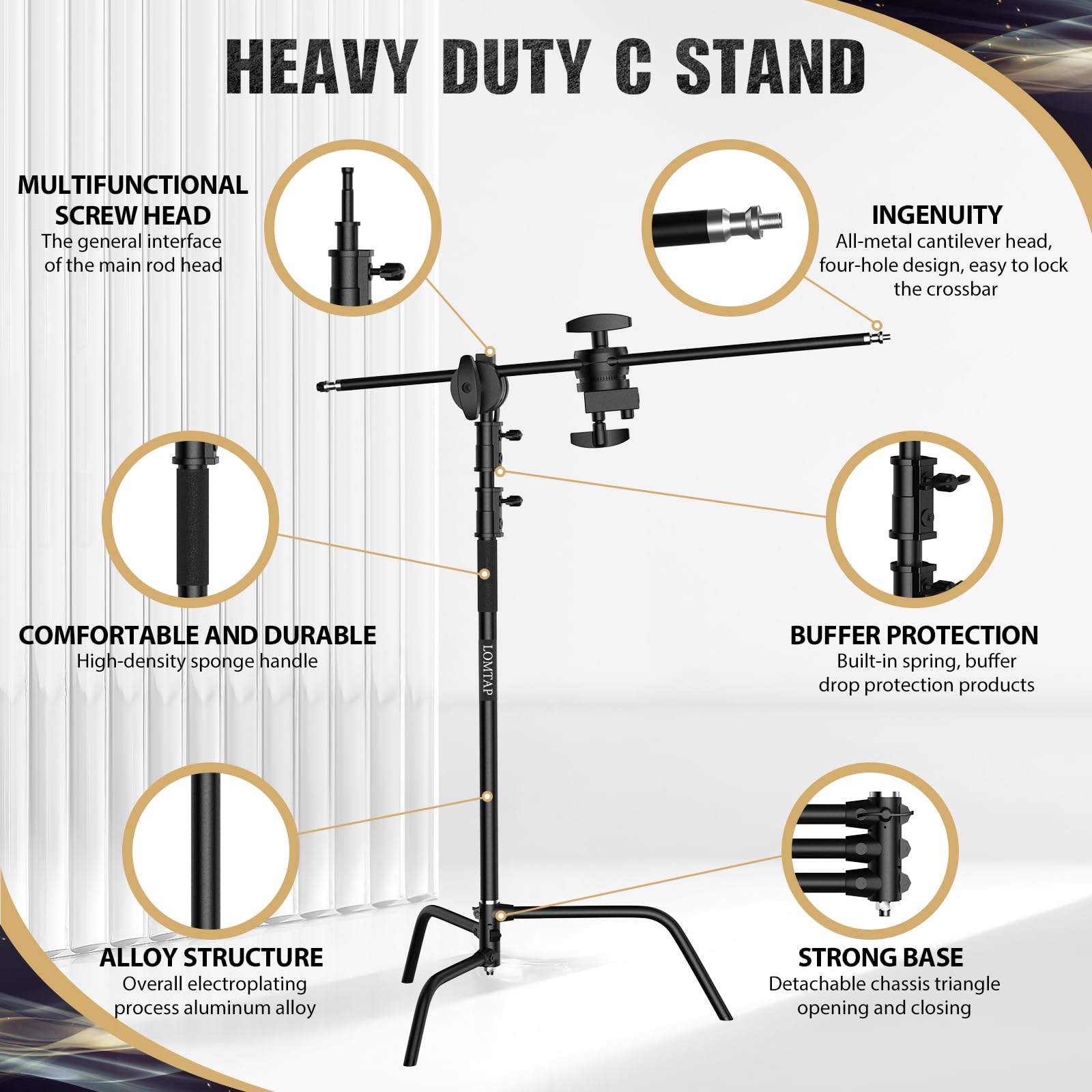 10.8ft Black C Stand Light Stand Stainless Metal Photography Kit