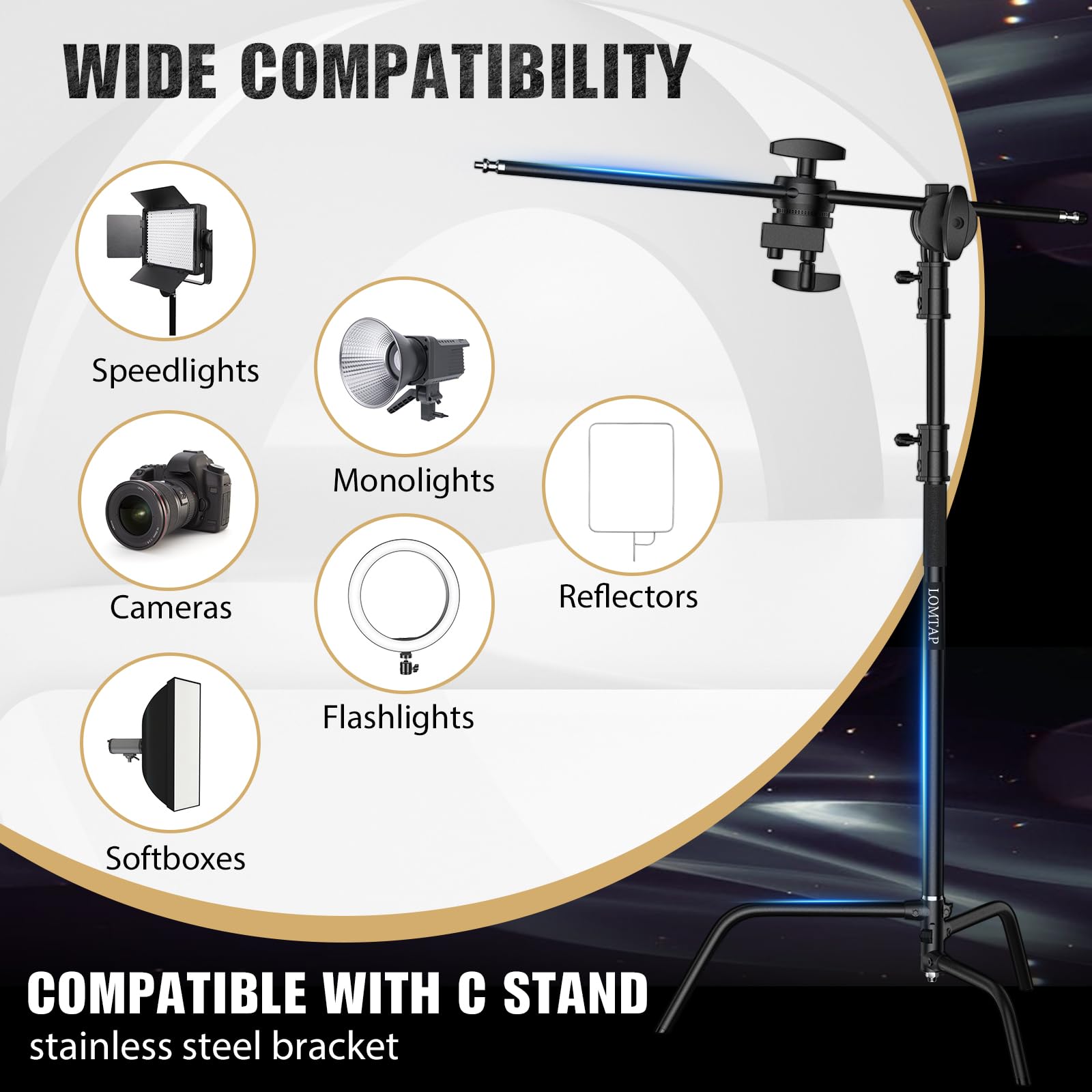10.8ft Black C Stand Light Stand Stainless Metal Photography Kit