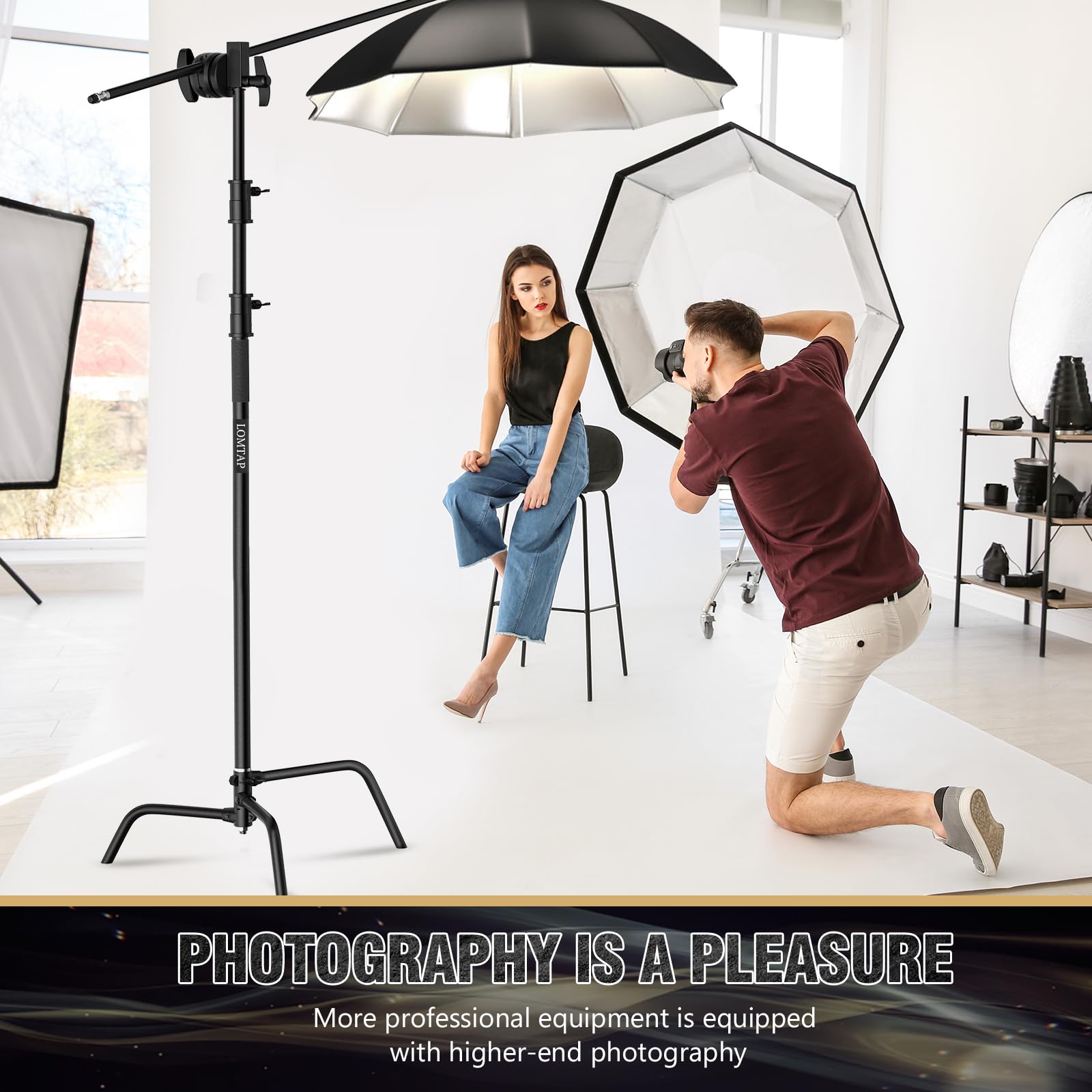 10.8ft Black C Stand Light Stand Stainless Metal Photography Kit