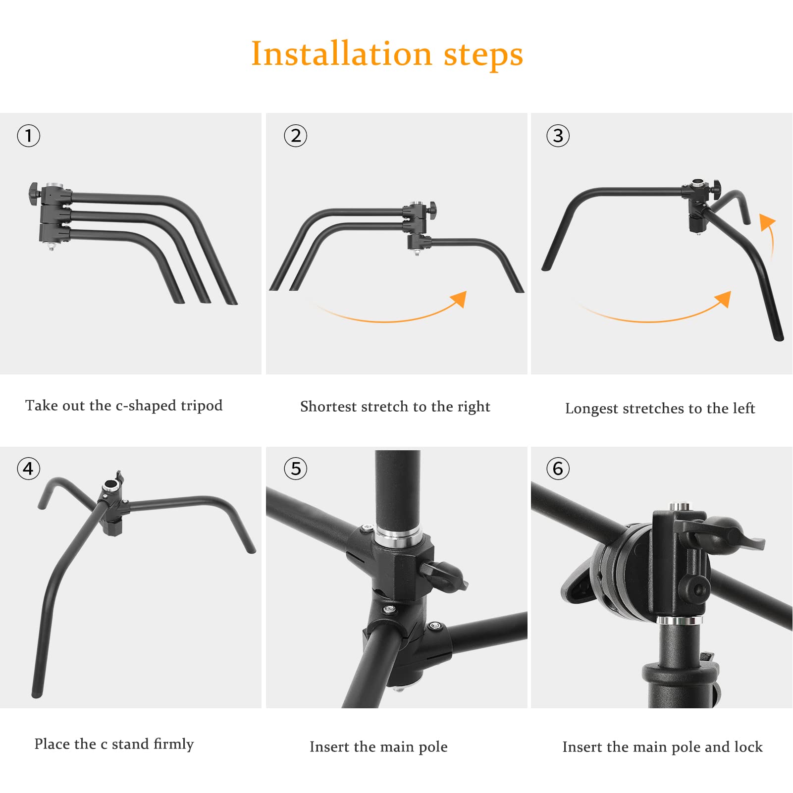 10.8ft Black C Stand Light Stand Stainless Metal Photography Kit