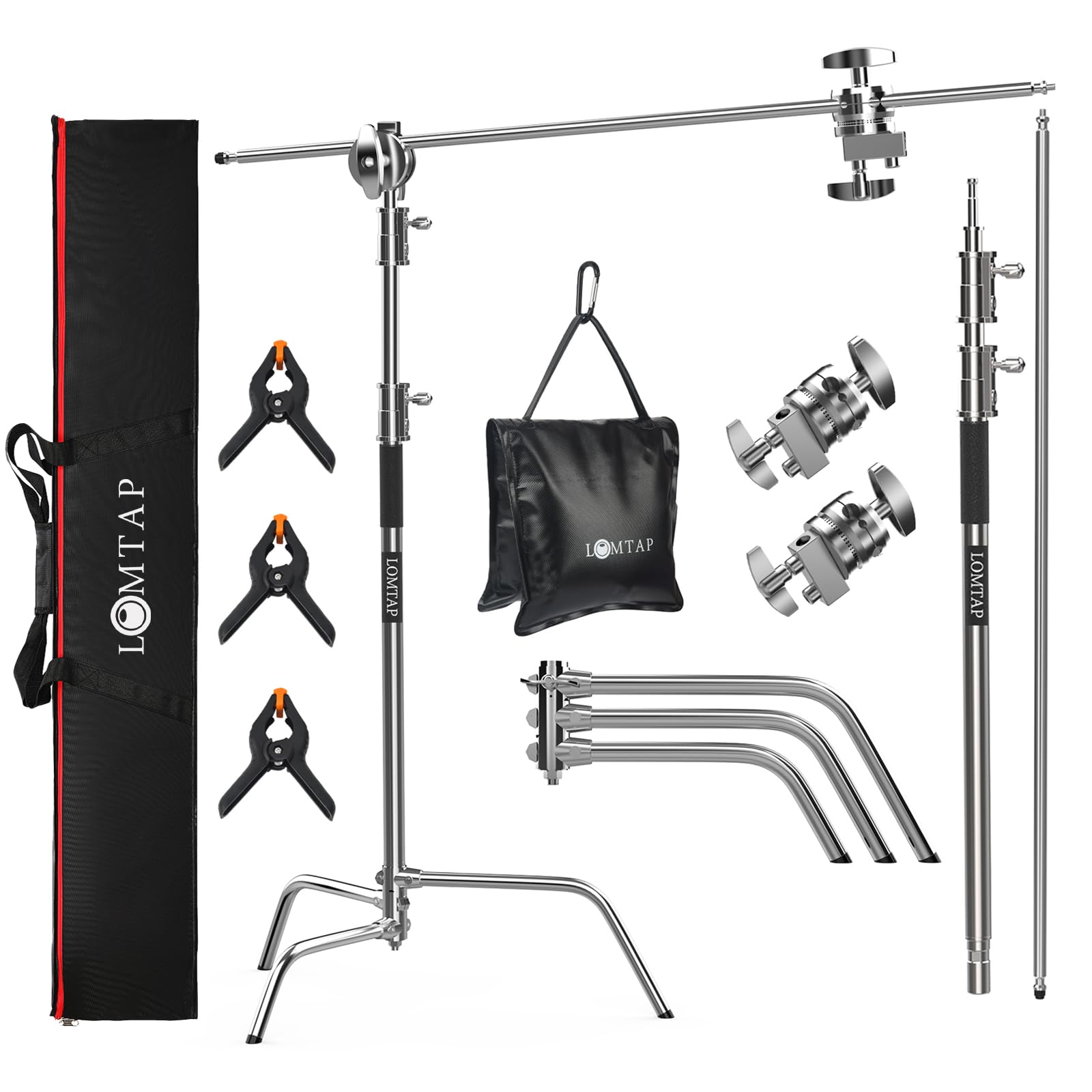 10.8ft Silver C Stand Light Stand Stainless Metal Photography Kit