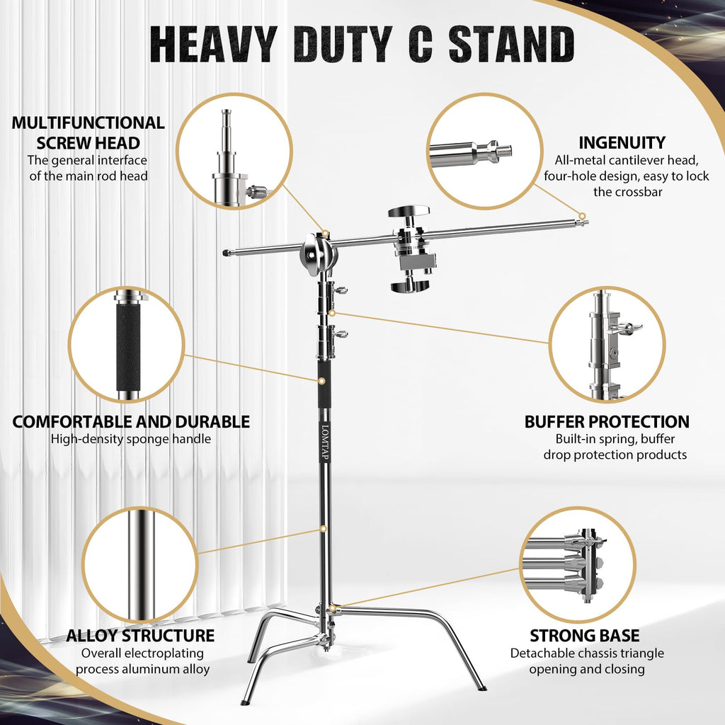 10.8ft Silver C Stand Light Stand Stainless Metal Photography Kit