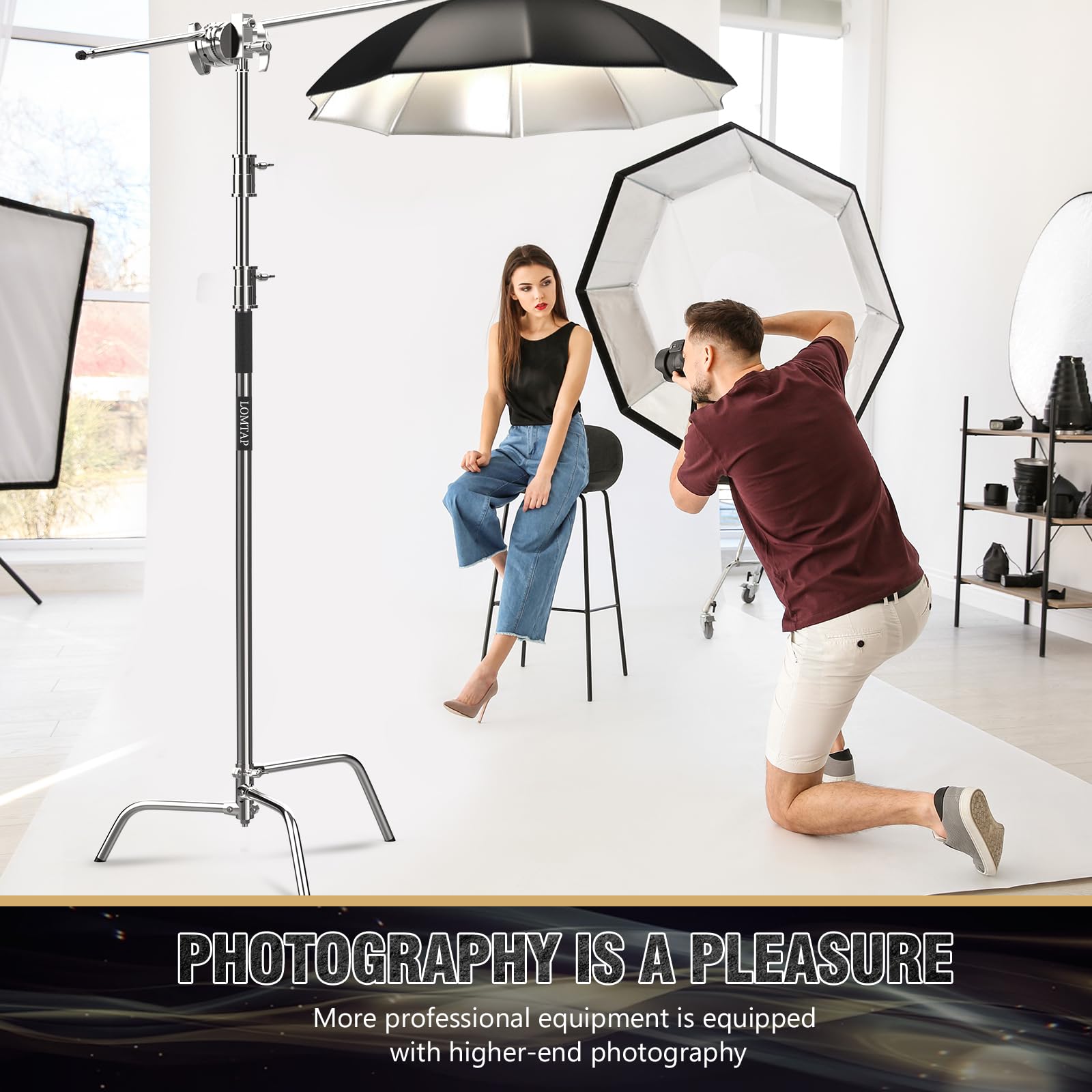 10.8ft Silver C Stand Light Stand Stainless Metal Photography Kit
