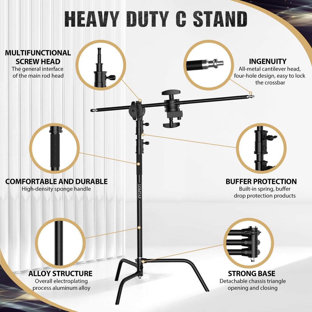 6.8ft Black C Stand Light Stand Stainless Metal Photography Kit
