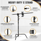 6.8ft Black C Stand Light Stand Stainless Metal Photography Kit