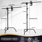 6.8ft Black C Stand Light Stand Stainless Metal Photography Kit
