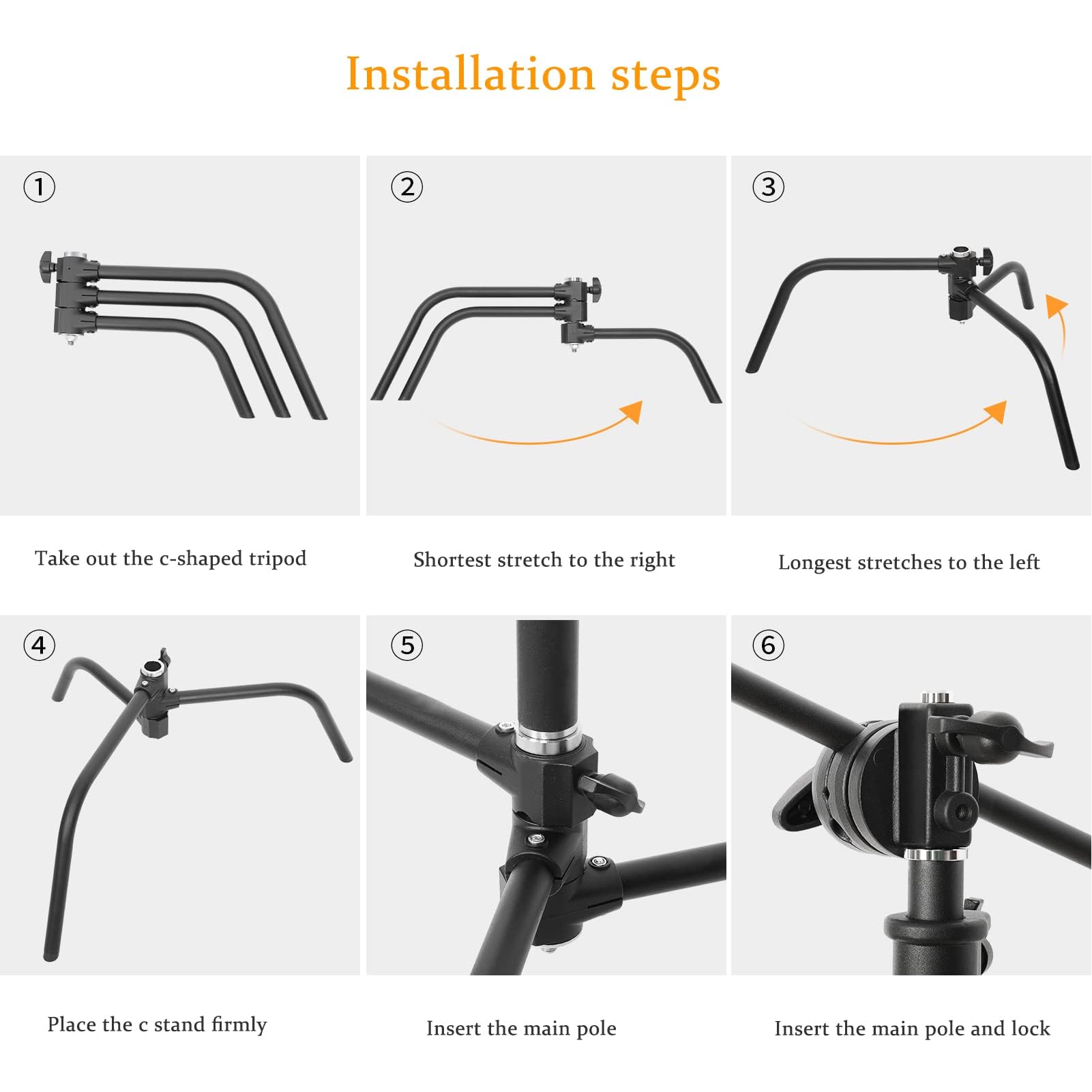 6.8ft Black C Stand Light Stand Stainless Metal Photography Kit