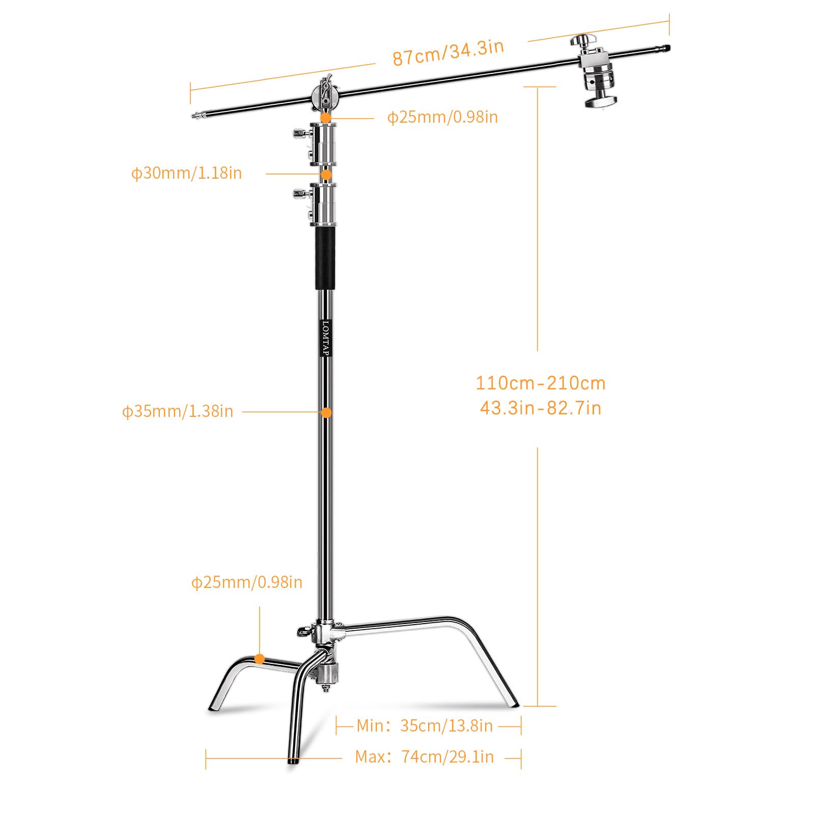 6.8ft Silver C Stand Light Stand Stainless Metal Photography Kit