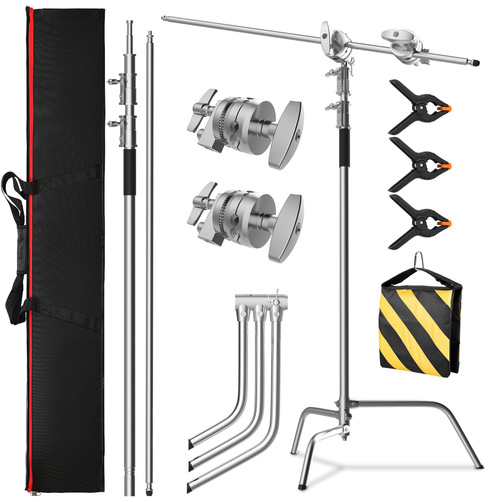 8.8ft Silver C Stand Light Stand Stainless Metal Photography Kit