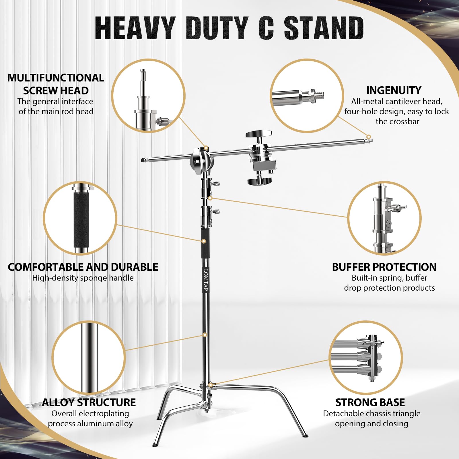 8.8ft Silver C Stand Light Stand Stainless Metal Photography Kit