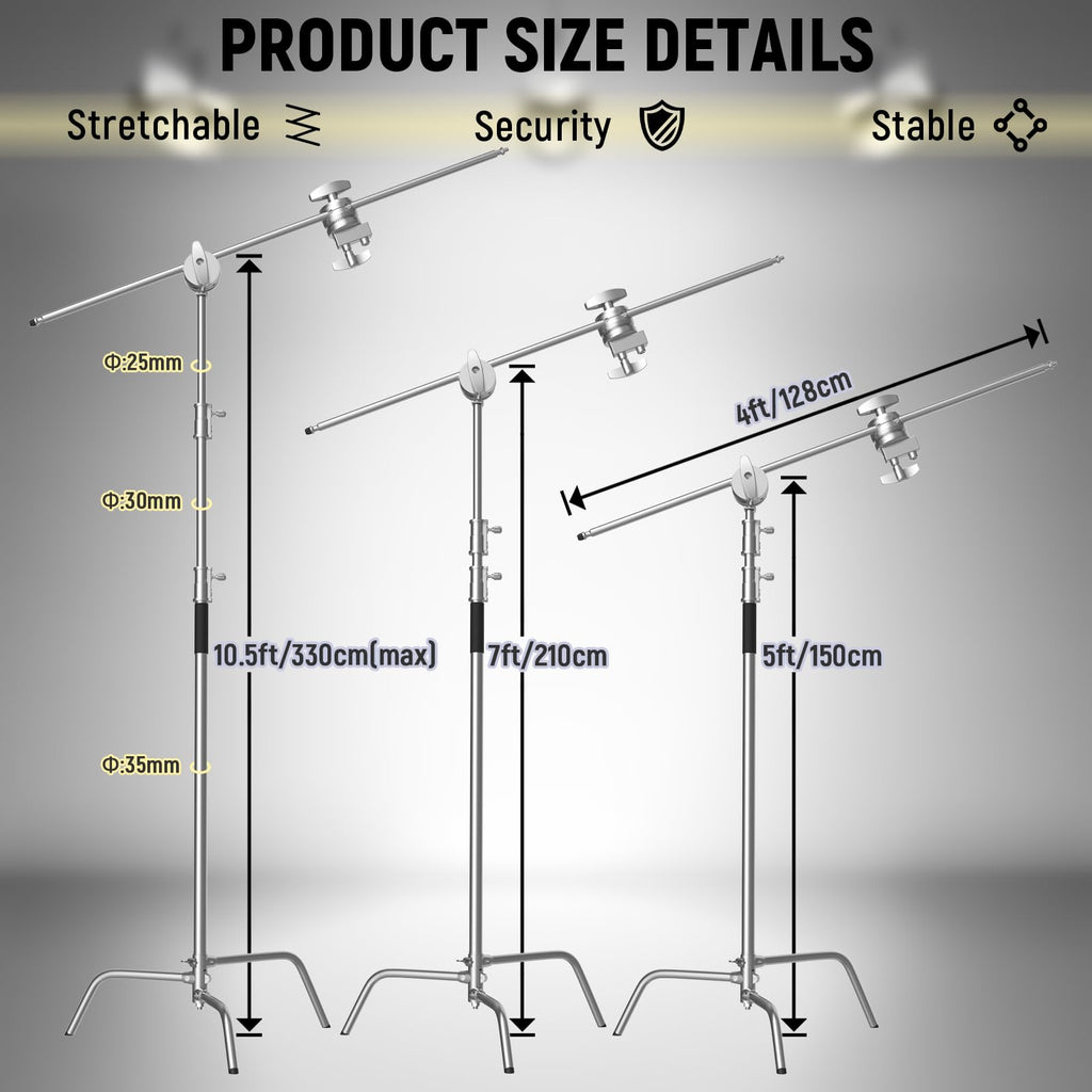 8.8ft Silver C Stand Light Stand Stainless Metal Photography Kit