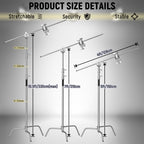 8.8ft Silver C Stand Light Stand Stainless Metal Photography Kit