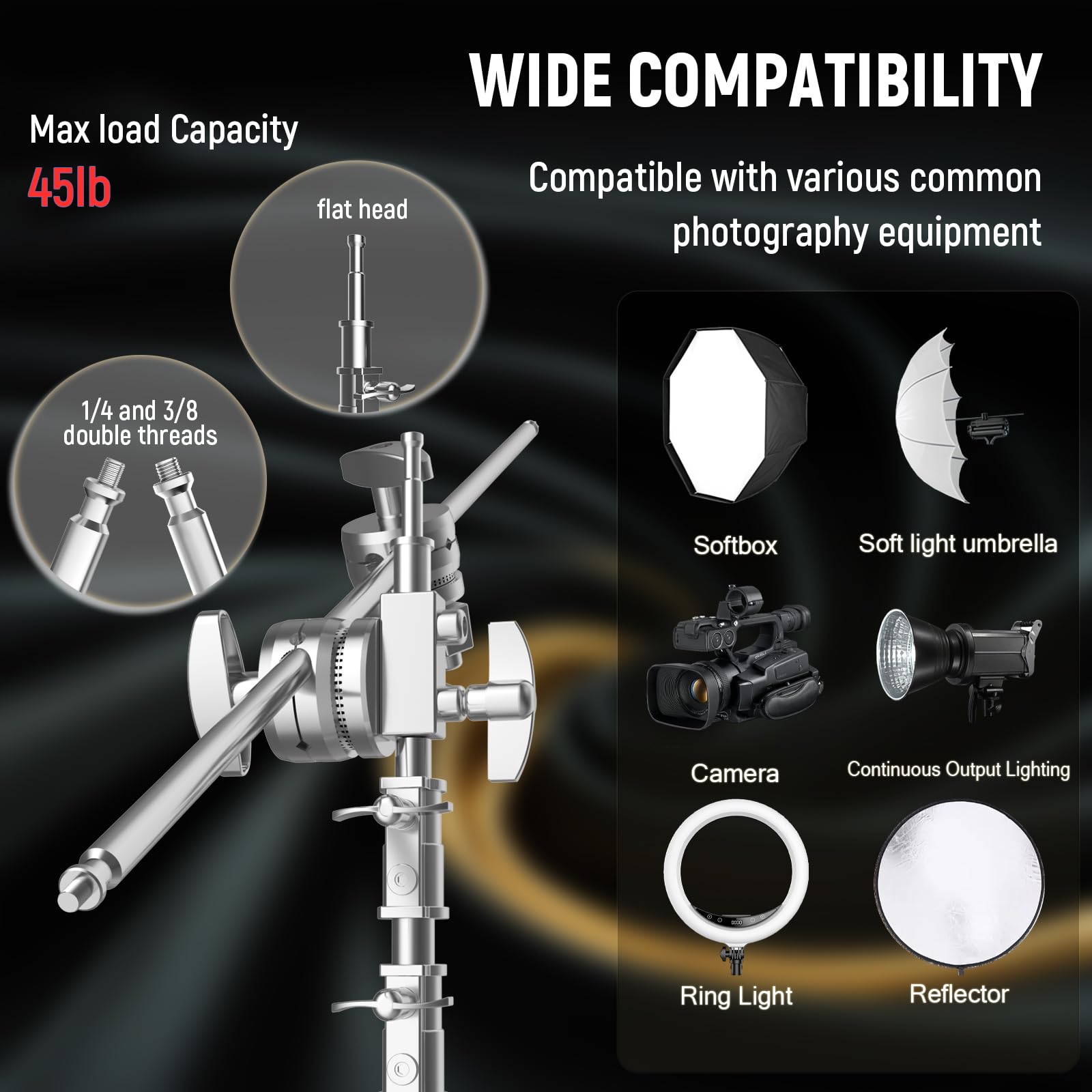 8.8ft Silver C Stand Light Stand Stainless Metal Photography Kit