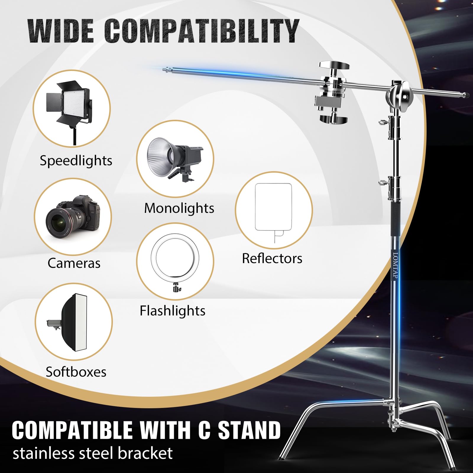 8.8ft Silver C Stand Light Stand Stainless Metal Photography Kit