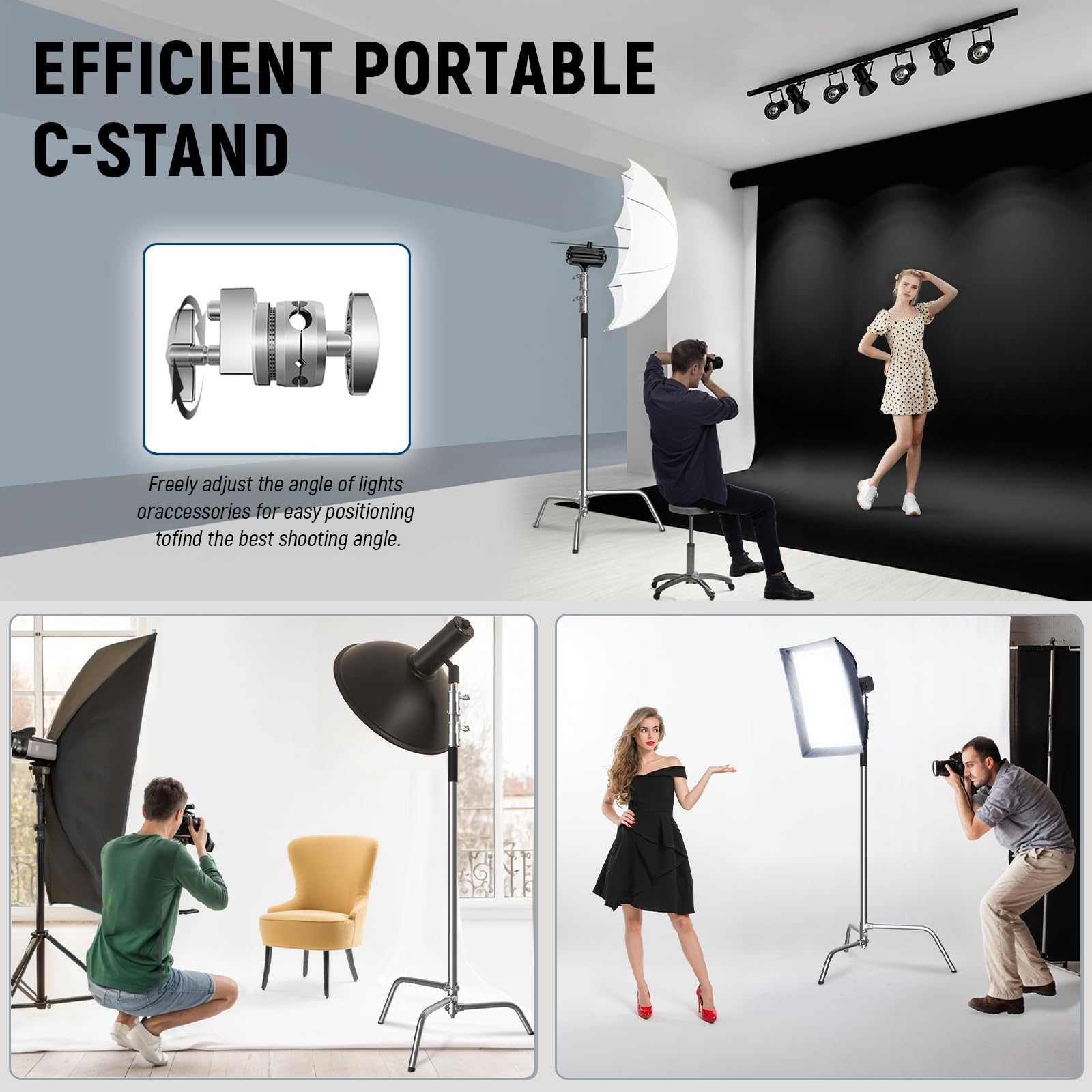 8.8ft Silver C Stand Light Stand Stainless Metal Photography Kit