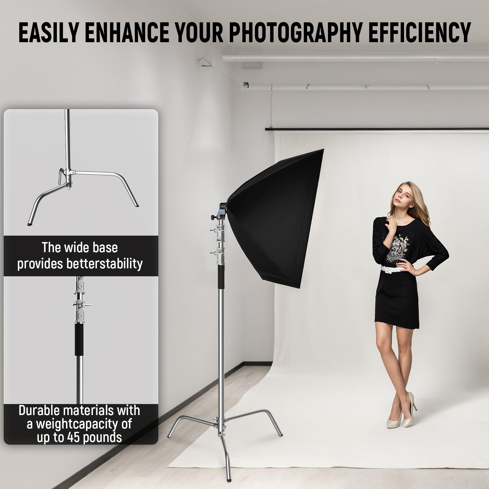 8.8ft Silver C Stand Light Stand Stainless Metal Photography Kit