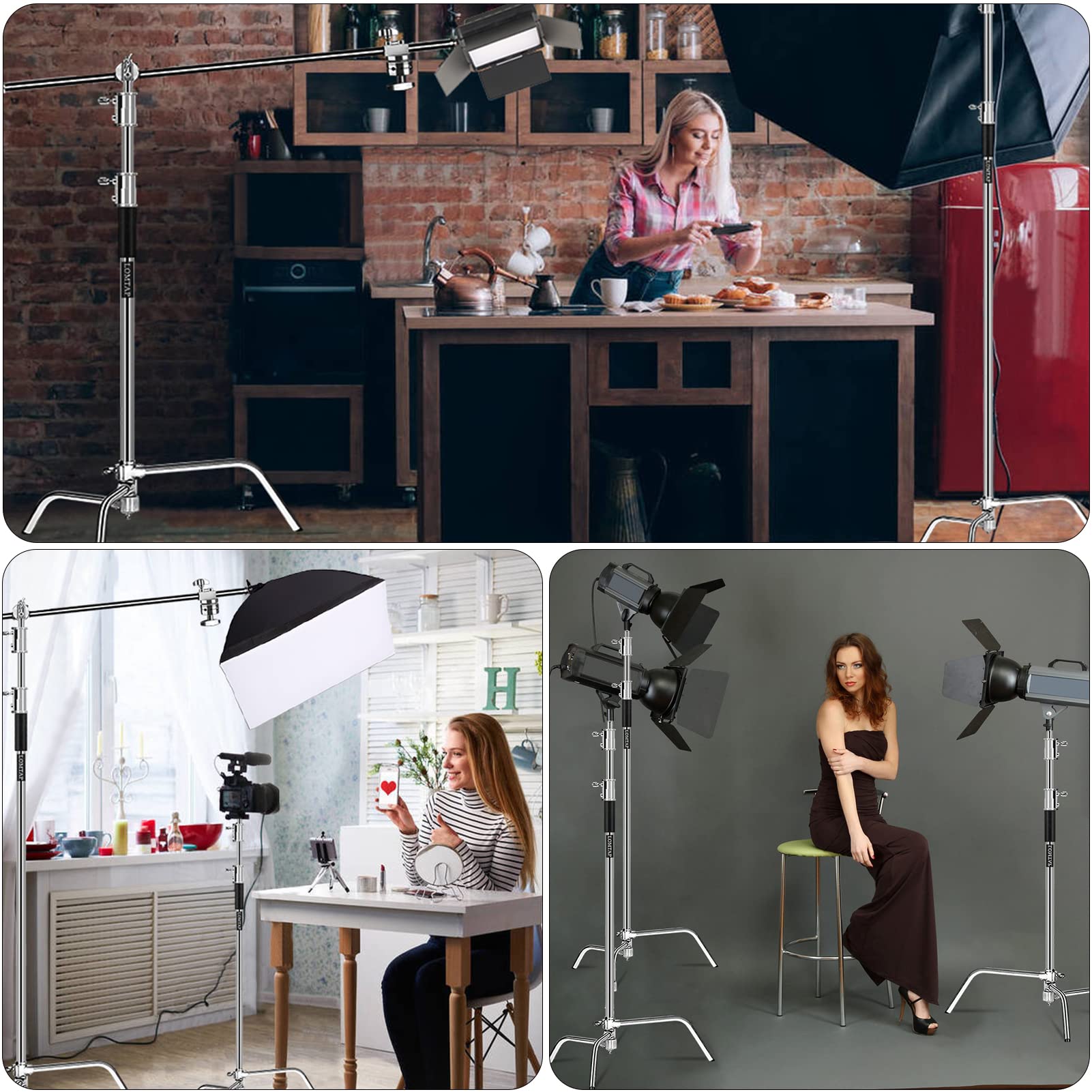8.8ft Silver C Stand Light Stand Stainless Metal Photography Kit