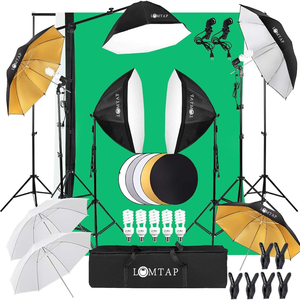 Studio Lighting Kit – Green Screen, Backdrop Stand & Accessories