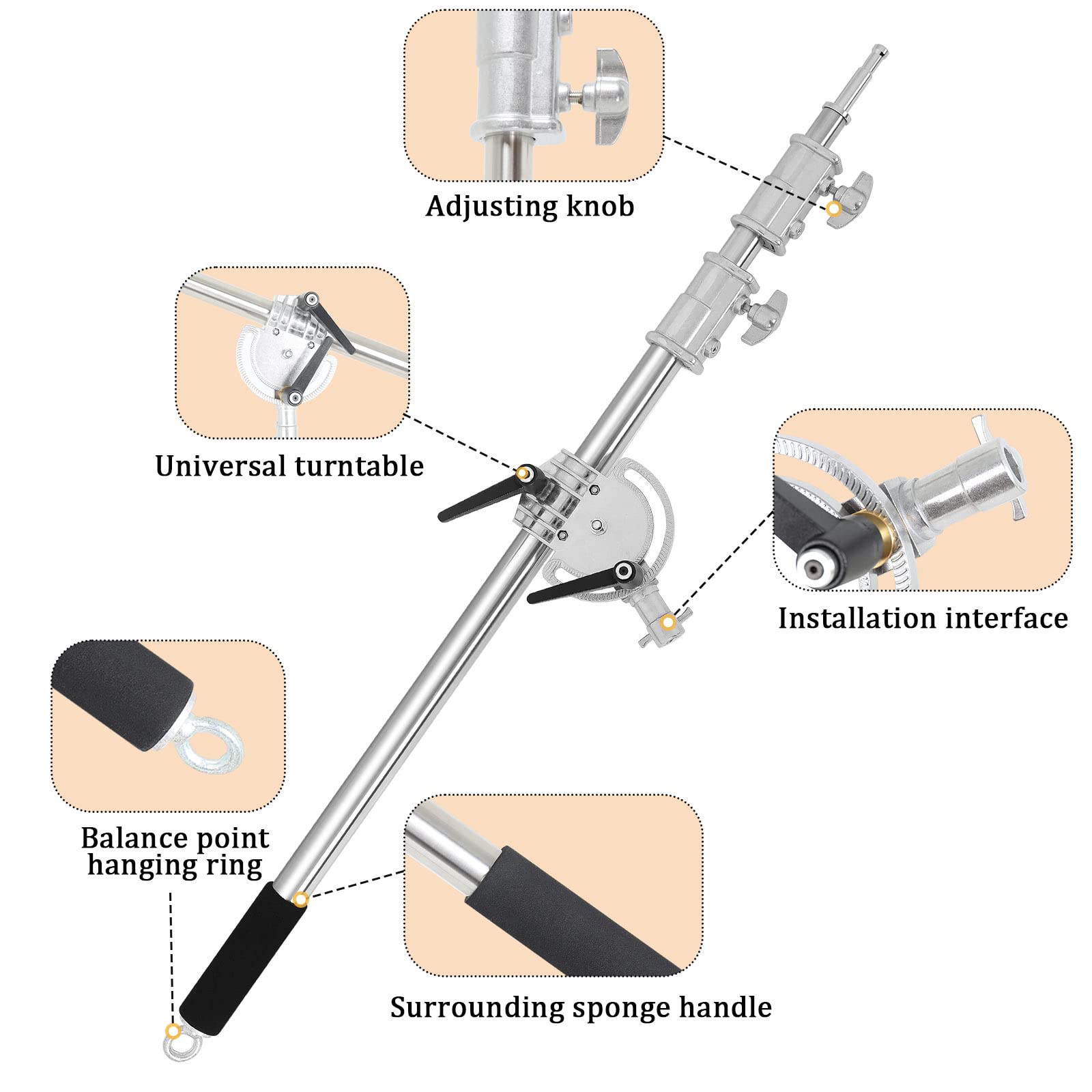 C Stand Boom Arm – Heavy Duty Rotating Crossbar with Sandbag