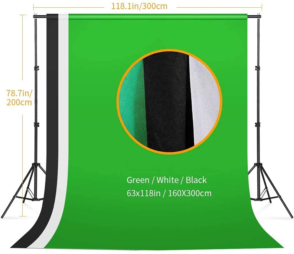 Studio Lighting Kit – Green Screen, Backdrop Stand & Accessories