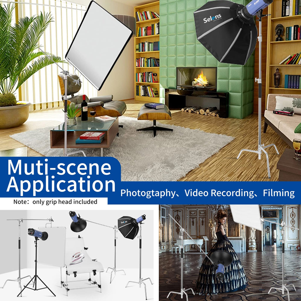 C Stand Boom Arm – 2.5" Grip Head & Swivel Adapter for Light Stand